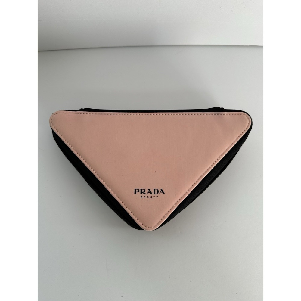 Prada Beauty Pink and Black Triangle Travel Storage Makeup Case Pouch Bag